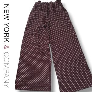 New York & Co. Stretch Wide Leg Pink Polka Dot Burgandy Pants w/ Belt & Pockets